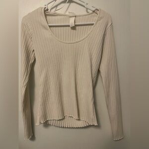 H&M Ribbed Scoop Neck Long Sleeve - Natural White - Size M | Clean Girl